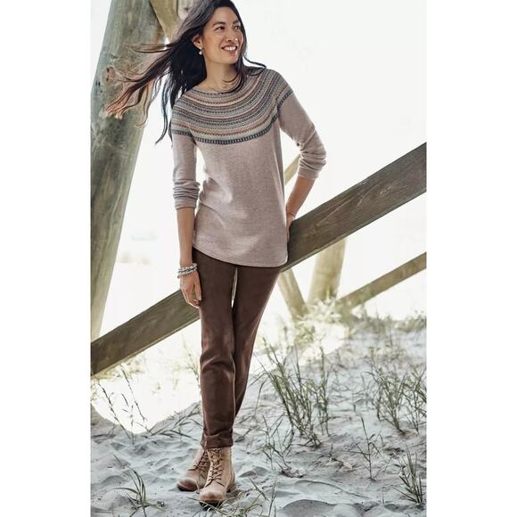 J.Jill Fair Isle Stripe Reglan Sweater Small Tan Boho Casual Cozy Crewneck - Picture 1 of 8